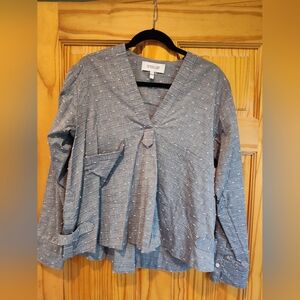 Derek Lam 10 Crosby Oversized Embroidered Dot Chambray Loose Top Tunic